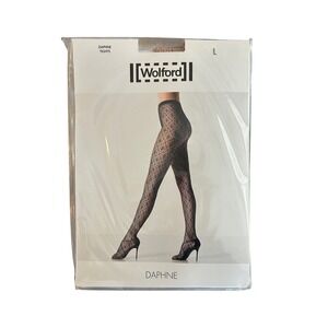 Wolford‎ Daphne Boutique Tan Smoothie Lace Pattern Tights Size L Sheer Stretch